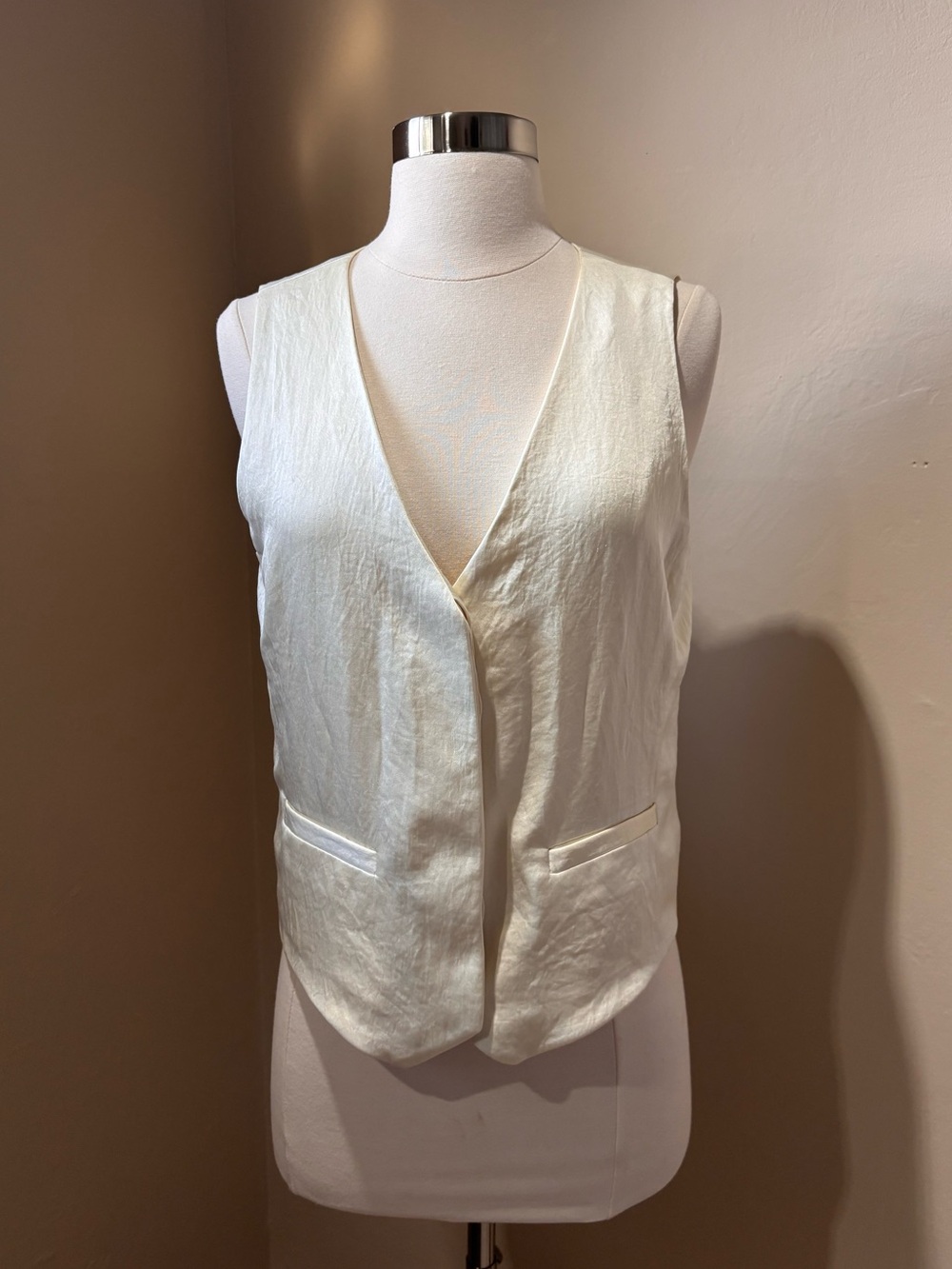 Women's Cream/Yellowish Sleeveless V-Neck Vest Top